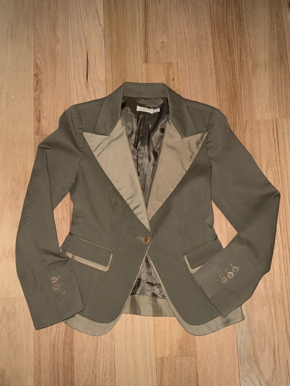 Pinko Olive Satin-Trim Tailored Blazer